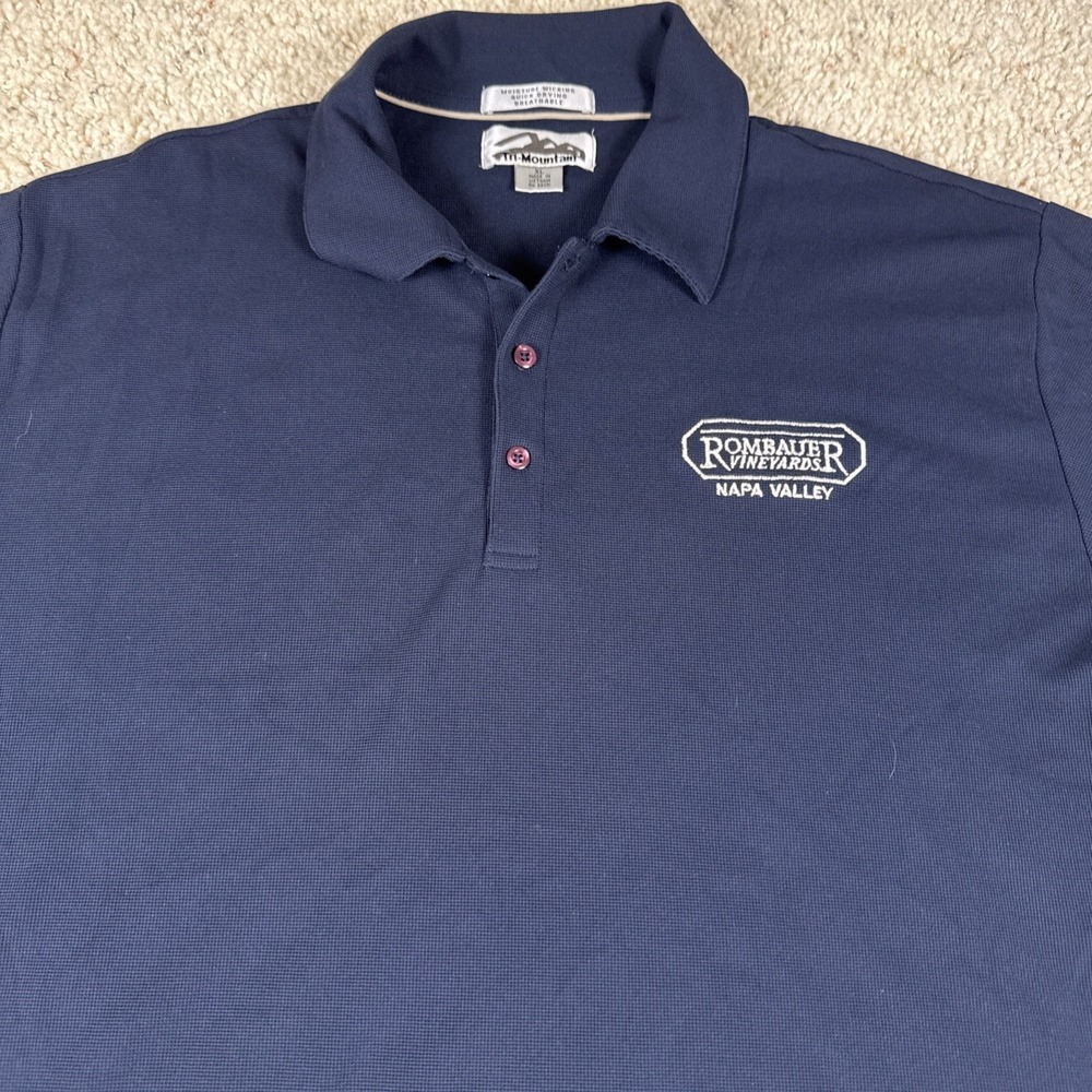 Rombauer Vineyards Men's Navy Polo XL Tri-Mountain EUC Moisture Wick, Quick Dry